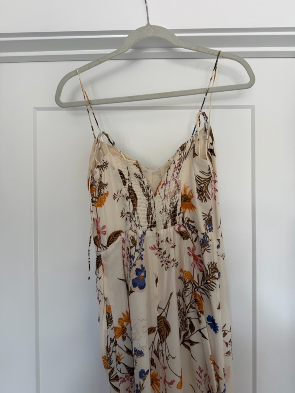 Reformation Kourtney cream dress with brown and blue floral accents - Picture 3 of 11